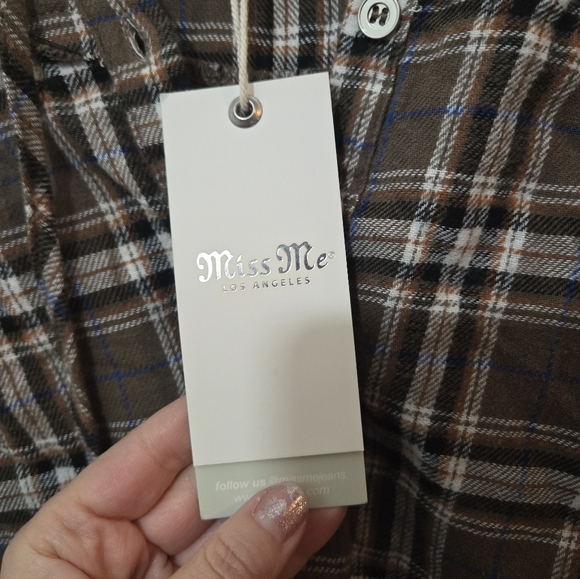 Miss Me NWT Olive Green Plaid Pullover Medium - Picture 4 of 13